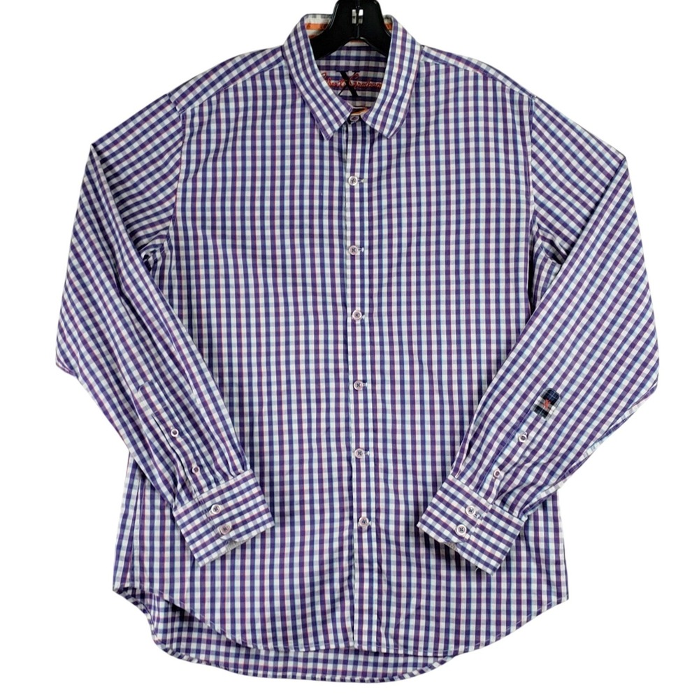 Robert Graham X Collection Shirt Mens XL Purple Plaid Long Sleeve Button Down